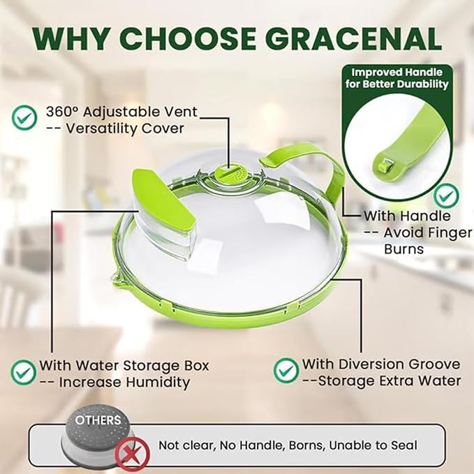 Steam And Reheat Microwave Cover, Microwave Splatter Cover, 2-In-1glass Microwave Cover For Food, Adjustable Steam Hole, Food Water Storage Box, Splash-Proof Design For Cooking (A)