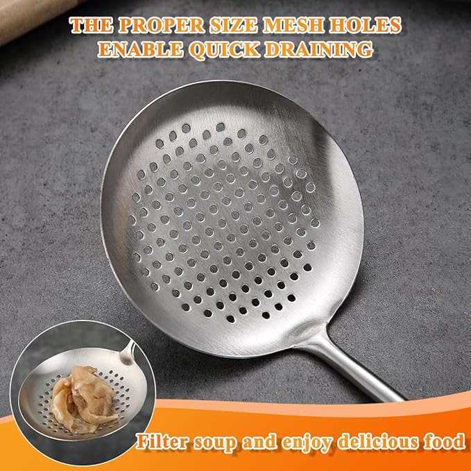 Kitchen Skimmer - Slotted Spoon for Straining, Stainless Steel Spider Strainer Skimmer Ladle for Cooking and Frying, Kitchen Utensils Pasta Spoon