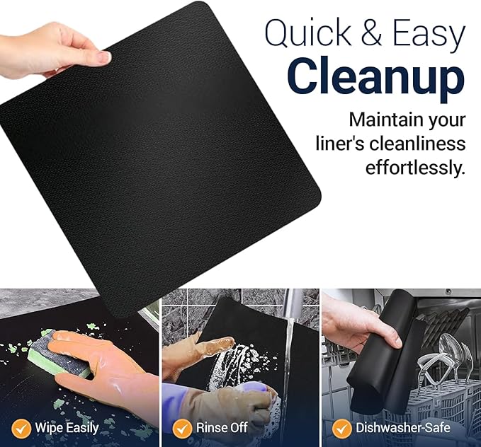 Toaster Oven Liners for Bottom of Oven (4 Pack) Reusable Non-Stick Heat Resistant Toaster Liners, Compatible with Ninja, Cuisinart, Emeril Lagasse & More, Toaster Mat, 12"x12" (Black)