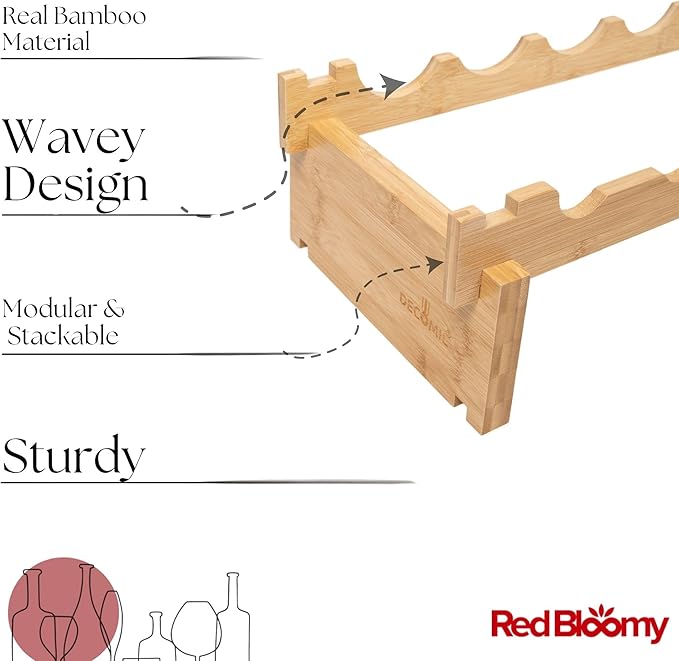 Stackable Bamboo Wine Rack for 72 Bottle, 8-Tier and Sturdy, Free Standing, Modular Wine Storage, Wine Bottle Storage for Cellar, Kitchen and Dining Room (9 Bottle)