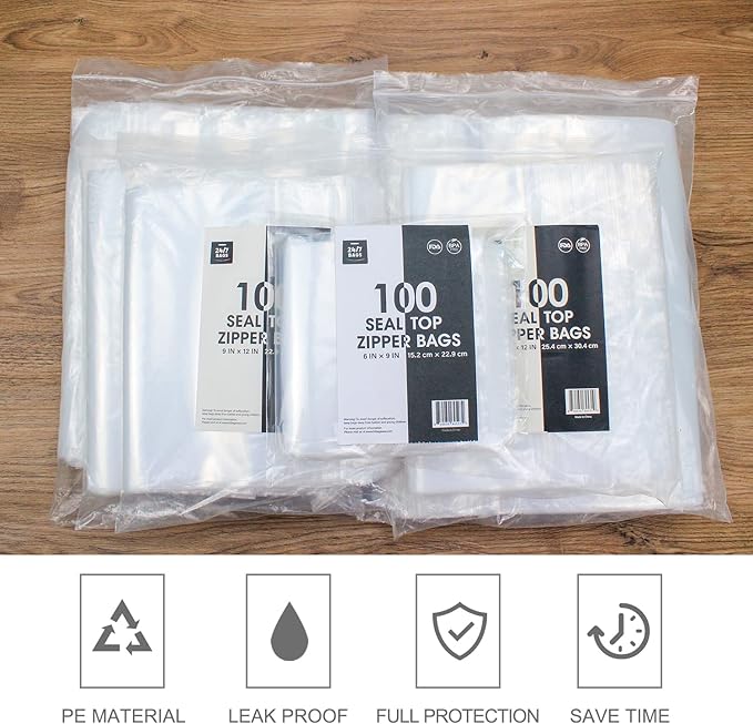 10" X 12" (500 Bags) 2 Mil Clear Reclosable Zip Plastic Poly Bags with Resealable Lock Seal Zipper