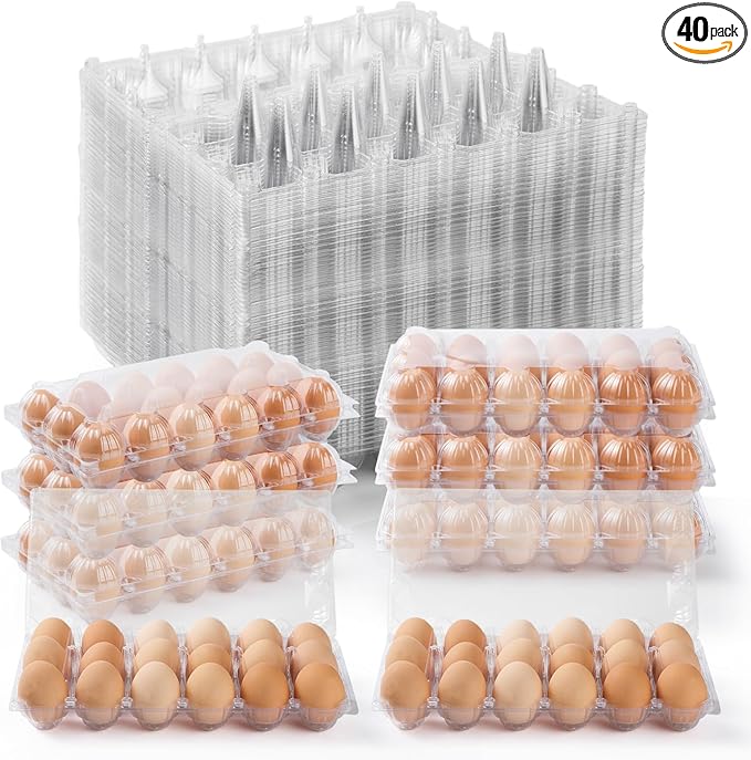40PCS Plastic Egg Cartons 18 Count,Clear Egg Cartons Cheap Bulk for Fresh Eggs,Reusable Egg Holder for Family,Pasture,Farm Markets Display - Medium Egg Containers 3x6 Grids
