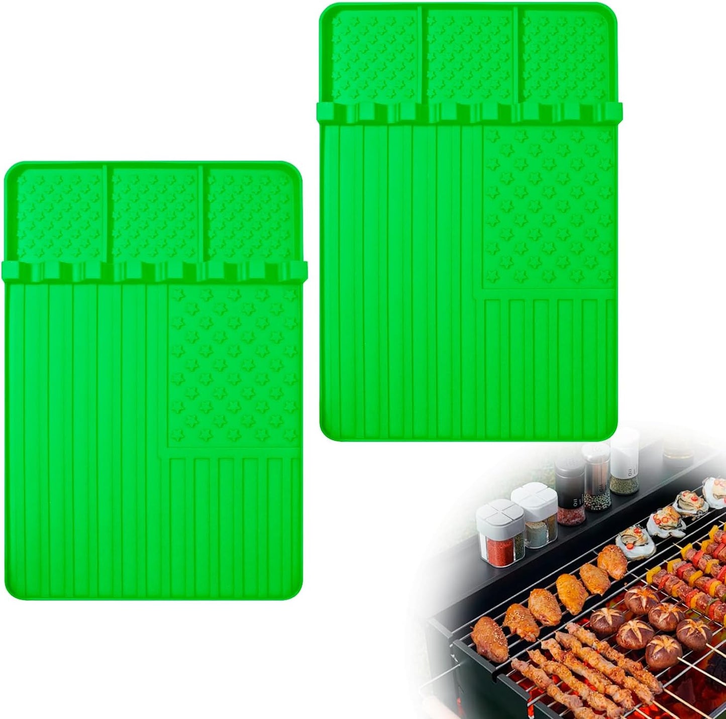 2 PCS Silicone Griddle Tools Mat for Blackstone,Grill BBQ Caddy Utensils Holder for Kitchen,Cooking & Countertop,Large Spatula Mat with Drip Pad,Griddle Accessories for Blackstone (green 2pcs)