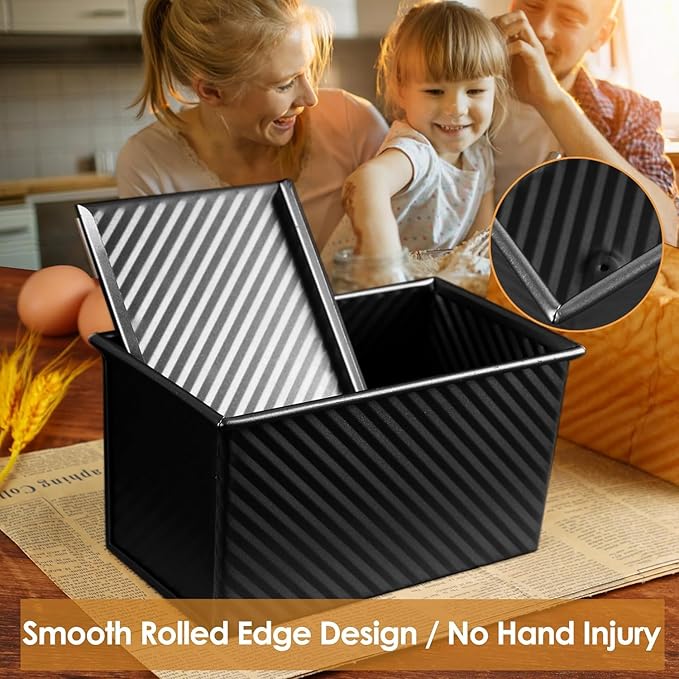 2pack 1LB Black Pullman Loaf Pan with Lid, Non-Stick Sandwich Bread Loaf Pan, Easy Release Bread Pan with Lid for Homemade Bread