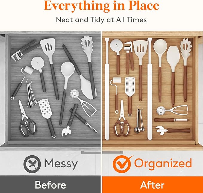 Lifewit 8 Pack Kitchen Drawer Dividers 2.36" High, 16"-22" Adjustable Drawer Organizer for Utensils/Clothes/Makeup, Plastic Expandable Separators in Dresser/Bedroom/Bathroom/Office Storage