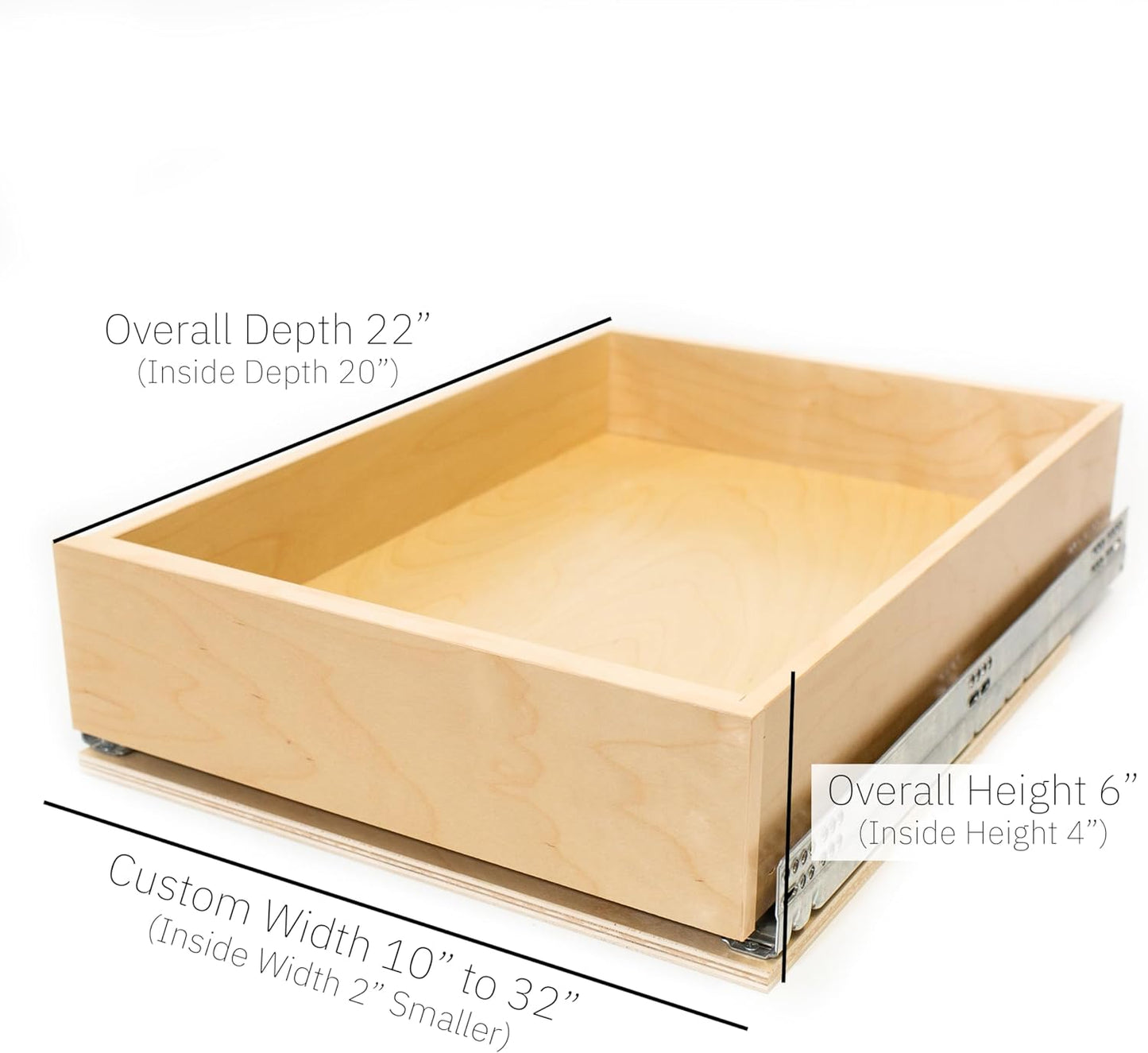 Premium Custom Sized Wood Pull Out Cabinet Drawer Organizer for Kitchen Cabinets - Beautiful Prefinished Birch Wood with Soft Close Slides