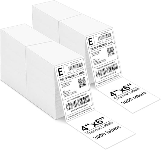 Bulk 4x6 Thermal Labels - 6000 Adhesive Labels | Smudge-Resistant & BPA-Free | Thermal Printer Compatible