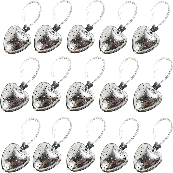 TIHOOD 15PCS Tea Strainer Stainless Steel Mesh Tea Ball Infuser Premium Tea Filter Tea Interval Diffuser with Extended Chain Hook for Loose Leaf Tea and Spices & Seasonings