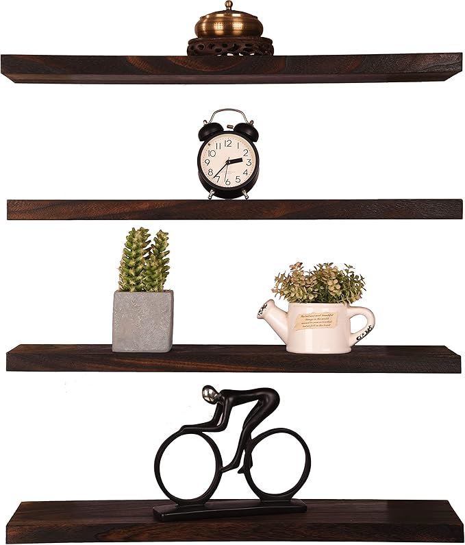 Wood Floating Shelves for Wall, Wooden Wall Shelves for Bedroom, Wall Mounted Shelves for Living Room, Set of 4 Brown 24 Inch