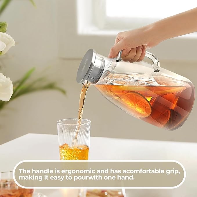 SUSTEAS 3 Liter 101 oz Glass Pitcher with Lid and Nozzle, Cold/Hot Water Glass Water Bottle, Ice Tea Water Jar for Refrigerator, Large Water Jar for Juice, Milk, Coffee or Homemade Drinks,Vase