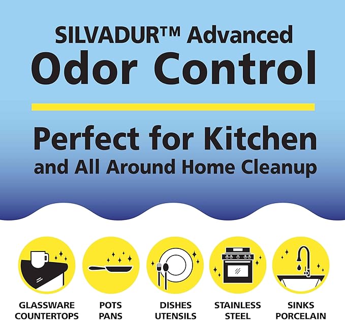 Fresh Tuff-Scrub, Large, 6-Pack Scrub-N-Wipe Sponge Cloth with Silvadur Antimicrobial for Odor Control, Microfiber, Multi-Surface, Non-Scratch, Dual-Sided, Machine Washable, Durable Kitchen Sponge