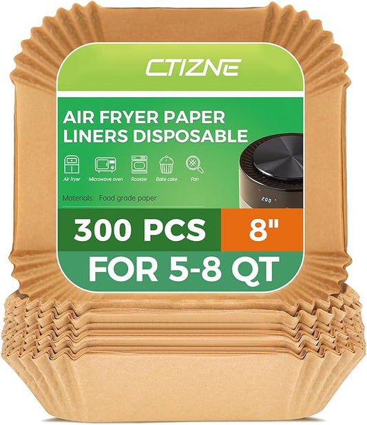 Air Fryer Liners Disposable - 300Pcs 8In Square Parchment Paper for Air Fryer Non-Stick Airfryer Basket Liners for Steamer Microwave Oven
