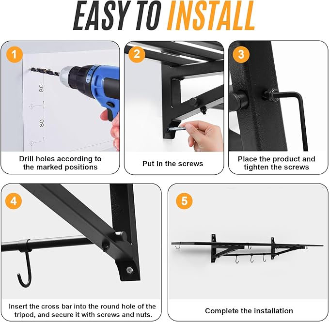 2-Pack 1X4 FT Garage Shelving Wall Mounted Holds Up to 800 Lbs Heavy Duty Wall Shelf, Black Metal Floating Adjustable Wall System Shelves for Garage Storage, Shed