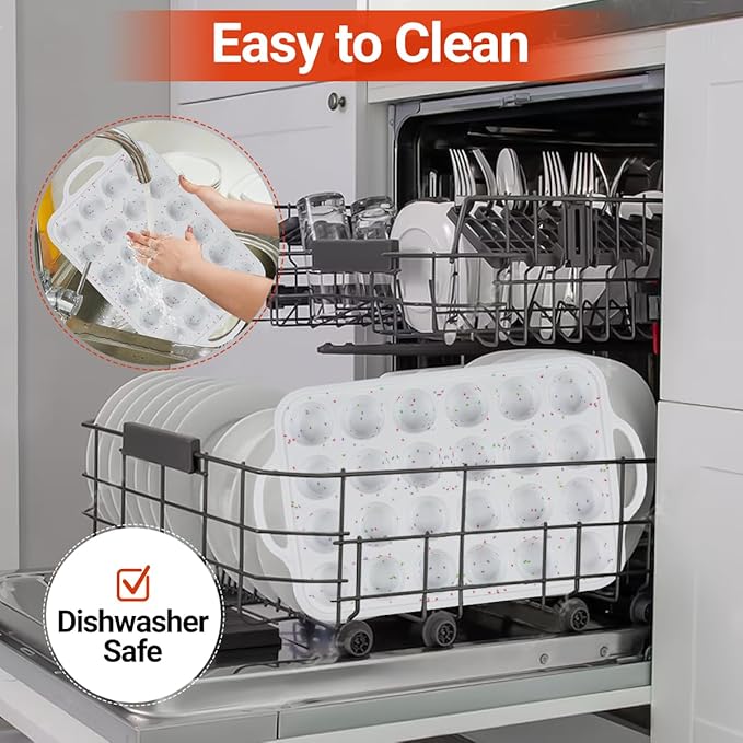 CAKETIME Mini Muffin Pan,Metal Reinforced Frame Silicone Cupcake Pan，Easy To Handle Nonstick 24 Cups Small Muffin Pan, White