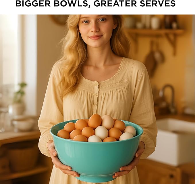 TP Large Mixing Bowl Set with Lids, Melamine Nesting Bowls Set for Pasta Baking Salad Mixing, Set of 3, Glossy Turquoise