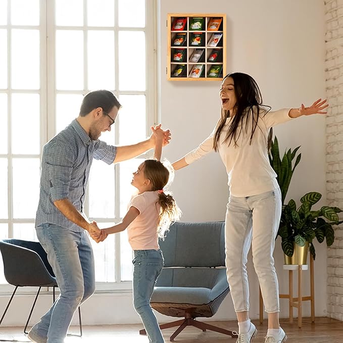 Wood Tea Box Organizer 12 Compartment Multi-Functional Storage Box with Clear Acrylic Window,Tea Bag Holder for Cabinet.