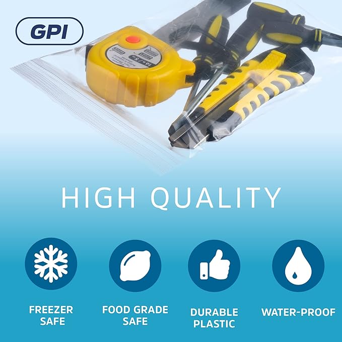Clear Plastic Reclosable Zip Bags - Bulk GPI Pack of 500 6" x 9" 4 mil Thick Heavy Duty, Strong & Durable Poly Baggies with Resealable Zipper Lock For Travel, Storage, Packaging & Shipping.