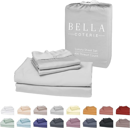 Bella Coterie Luxury Bamboo Viscose Full Size Sheet Set | 100% Organically Grown | Ultra Soft | Cooling for Hot Sleepers | 18" Deep Pocket [Grey Mist]