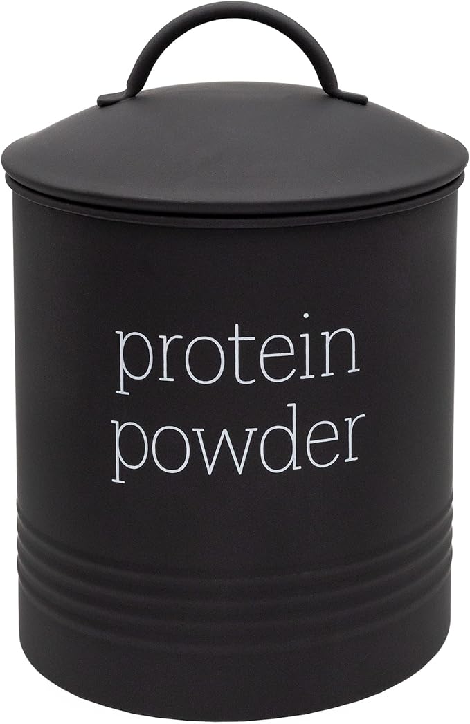 AuldHome Design Enamelware Protein Powder Canister (Black); Modern Farmhouse Style Storage for Kitchen