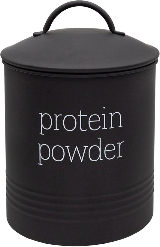 AuldHome Design Enamelware Protein Powder Canister (Black); Modern Farmhouse Style Storage for Kitchen