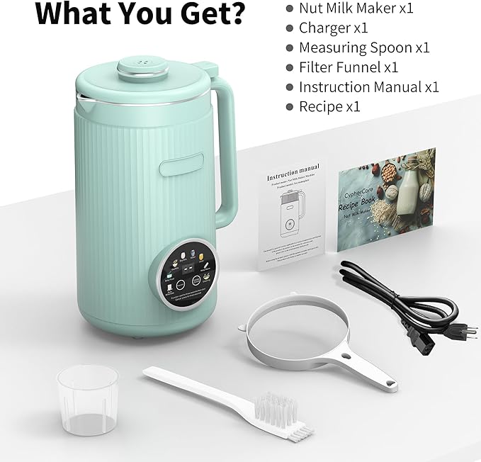 35oz Soy Milk Maker Machine: 8-in-1 Nut Milk Maker for Oat Milk, Vegan Drinks, Baby Food Blender - Plant-Based Milk Machine with Stainless Steel, LED Touch, Auto Shutoff (Green)