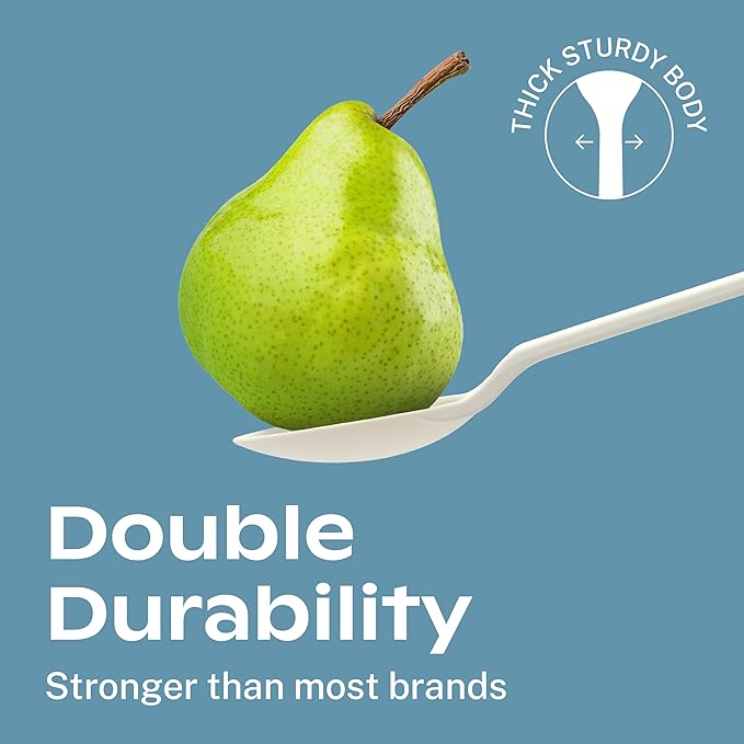 CORAL Ivory White 100% Compostable Spoons & Forks Set - 220 Pieces - No Plastic Utensil 110 Forks, 110 Soup Spoons - Break Resistant with Smooth Edges, Ocean Friendly Alternative to Plastic Silverware