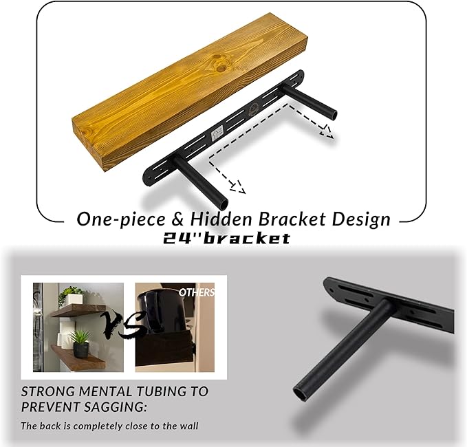 Rustic Floating Shelves 24 inch Long 8 inch deep Set of 2, Solid Wood Wall Shelves for Bedroom Living Room Kitchen,Book Shelf for Wall, Wall Mounted Shelves with Hidden Bracket- Golden Oak