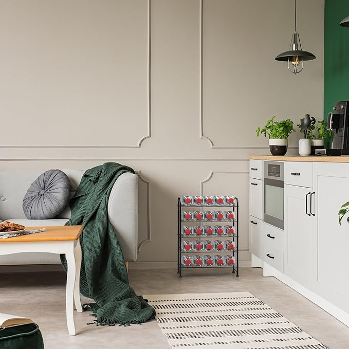 OYEAL Water Bottle Storage Rack 5 Tier Bottled Water Holder Organizer Freestanding Floor Beverage Soda Drink Stand Shelf for Kitchen Pantry Can Storage, Hold 30 Bottles, Black