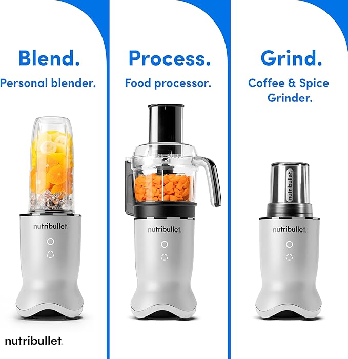 nutribullet® Ultra Plus+ 3-1 Compact Kitchen System, 1200W Kitchen System with Blender, Food Processor, and Coffee and Spice Grinder, 32oz and 24oz Blending Cups, 2-Cup Food Processor, Pearl White