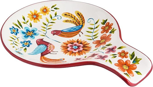 Bico Red Spring Bird Spoon Rest for Stove Top, Ceramic Spoon Holder for Kitchen Counter, Easy to Clean Coffee Spoon Rest Dishwasher Safe, Kitchen Cooking Utensil Rest for Ladles Spatula