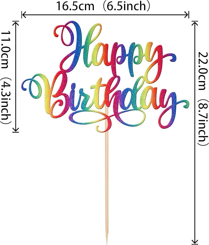 ZHUOWEISM 1 PCS Happy Birthday Cake Topper Glitter Happy Birthday Cake Pick for Celebrating Happy Birthday Anniversary Party Cake Decorations Supplies Colorful