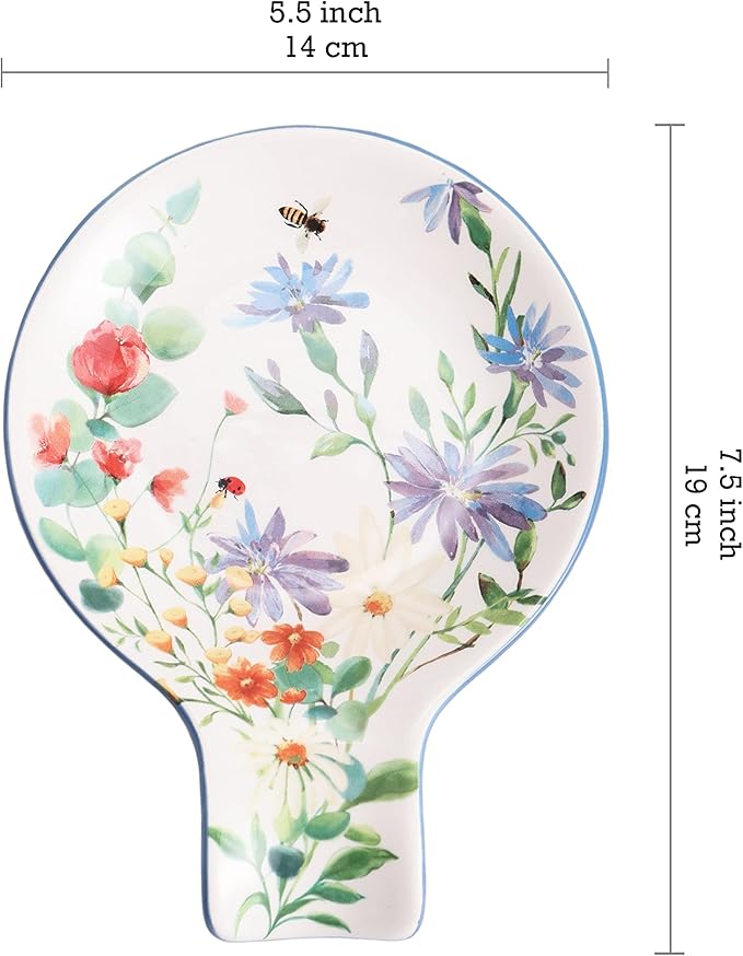 Bico Summer Provence Spoon Rest for Stove Top, Ceramic Spoon Holder for Kitchen Counter, Easy to Clean Coffee Spoon Rest Dishwasher Safe, Kitchen Cooking Utensil Rest for Ladles Spatula