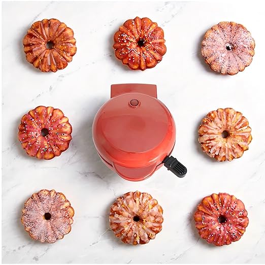 Cake Maker Machine for Lava Cake, Mini Donuts, Waffles, Pancakes - Breakfast, Snacks, Desserts - Non-stick Surface, Double-sided Heating, Red