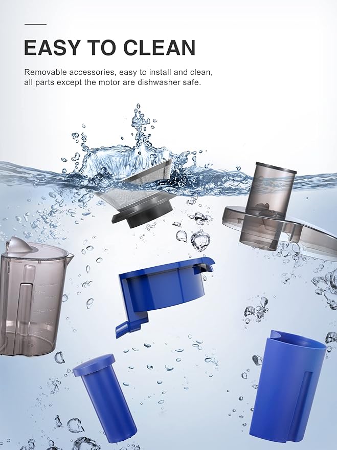 QCen Juicer Machine, 500W Centrifugal Juicer Extractor with Wide Mouth 3” Feed Chute for Fruit Vegetable, Easy to Clean, Stainless Steel, BPA-free (Blue)