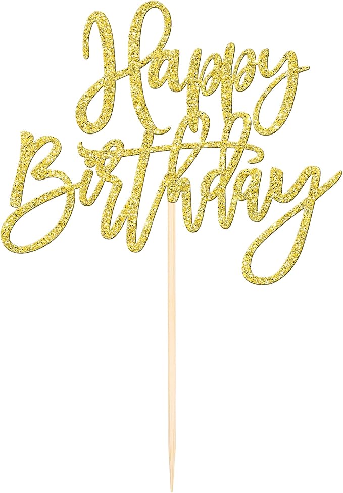 ZHUOWEISM 1 PCS Gold Happy Birthday & Anniversary Cake Topper