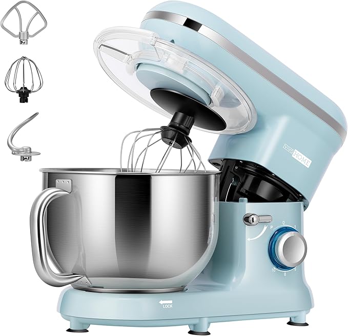 VIVOHOME Stand Mixer, 660W 10 Speed 6 Quart Tilt-Head Kitchen Electric Food Mixer with Beater, Dough Hook, Wire Whip and Egg Separator, Blue
