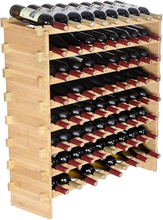 VEVOR Stackable Modular Wine Rack, 8-Tier 72 Bottles, Freestanding Wines Holder Display Shelf, Solid Bamboo Wood Storage Racks, Wobble-Free Shelves for Kitchens, Dining Rooms, Cellars, Natural Color