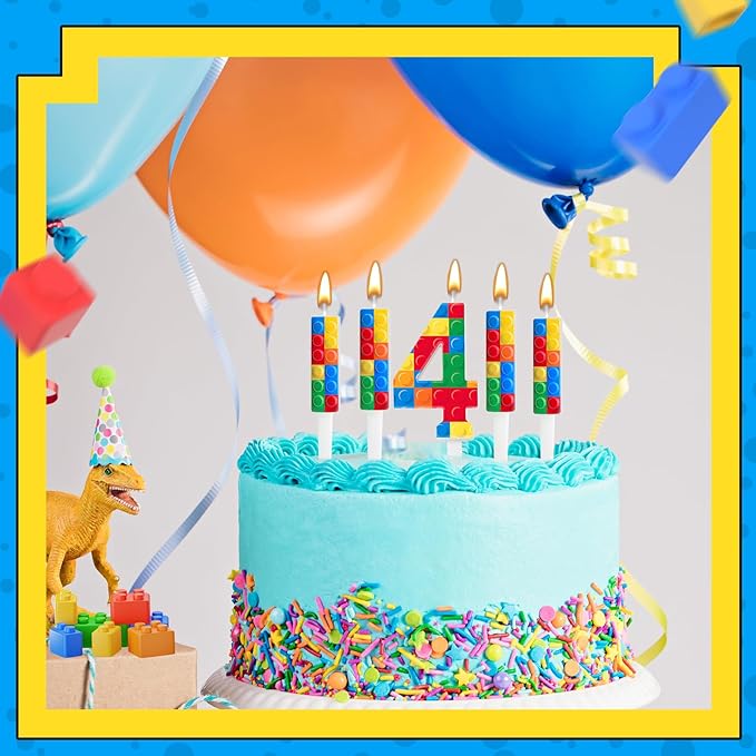 7 Pcs Building Block Themed Birthday Candles Set Building Blocks Number 4 Candle Cake Topper for Building Block Party Decoration Supplies (Number 4)
