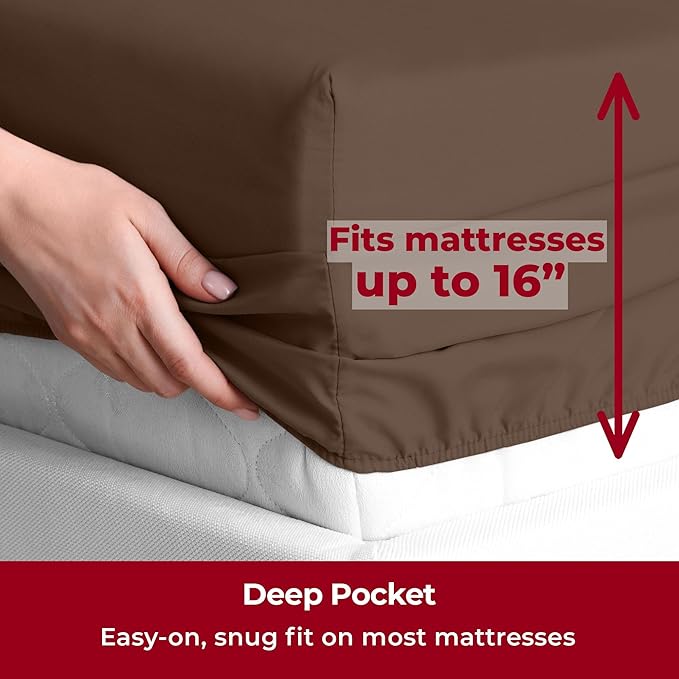 Mellanni Twin Sheets Set - 3 PC Iconic Collection Bedding - Hotel Luxury, Extra Soft, Cooling Bed Sheets - Wrinkle, Fade, Stain Resistant (Twin, Brown)