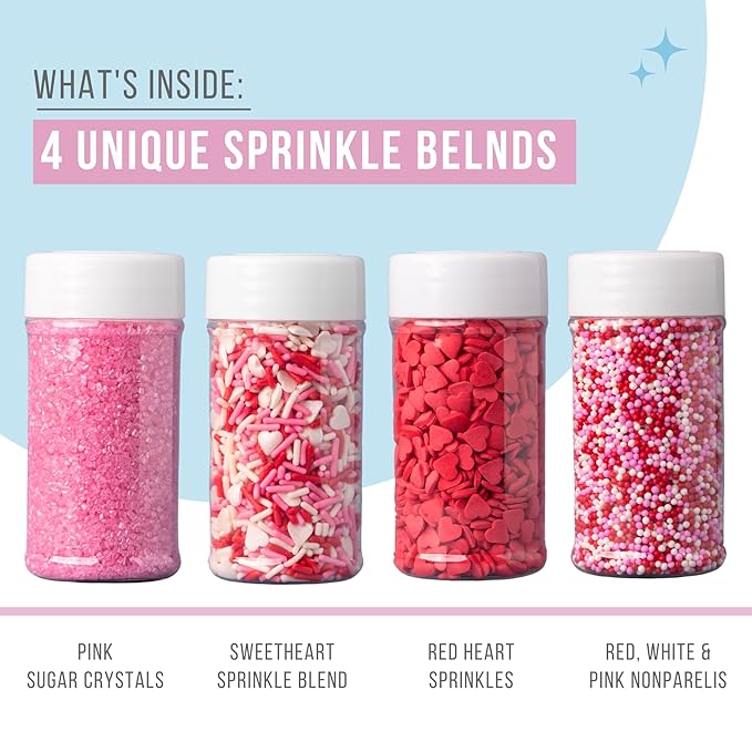 Sweets Indeed Heart Sprinkles, 4 Pack, Edible Sprinkle Mix, Perfect for Cake Decorations, Baking, Ice Cream, Cookies, Cupcake Topper (Sweetheart)