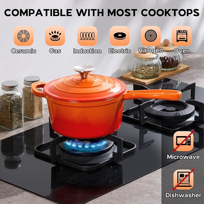 Enameled Cast Iron Sauce Pan Pot, Onader 1QT Saucepan with Lid, Small Enamel Dutch Oven Kitchen Cooking Pot – Sunset Orange