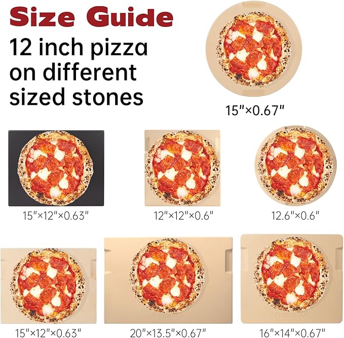 Pizza Stone, 15" Round Pizza Stone for Oven Grill BBQ, Cordierite Baking Stone for Pizza Bread Pie, Unique Built-in 4 Handles Cooking Stone