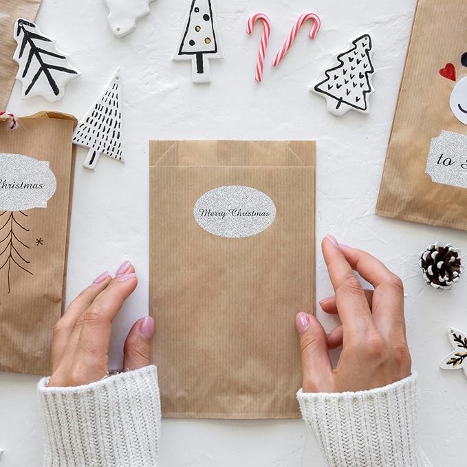 350 PCS Gift Tags Stickers Name Labels Stickers,2" x 1.2" Fancy Shape Stickers Self-Adhesive Handmade Bottle All-Purpose Jar Labels for Presents Cosmetic Decoration Jars Food Craft (Bright Silver)