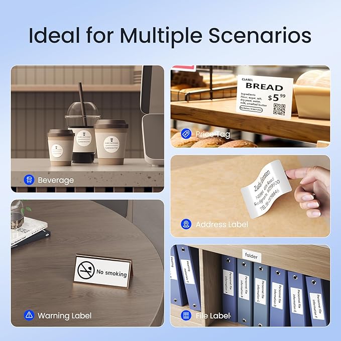 CLABEL Desk Bluetooth Barcode Label Printer: 221D Label Maker with Direct Thermal Printing, 2 Inch Print Width for Barcodes Address Shipping Warehouse with 1 Roll Label