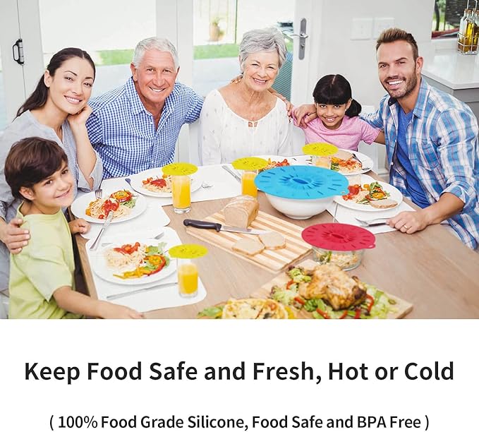 7 Pack Silicone Lids, Microwave Splatter Cover, 5 Sizes Reusable Heat Resistant Food Suction Lids fits Cups, Bowls, Plates, Pots, Pans, Skillets, Stove Top, Oven, Fridge BPA Free