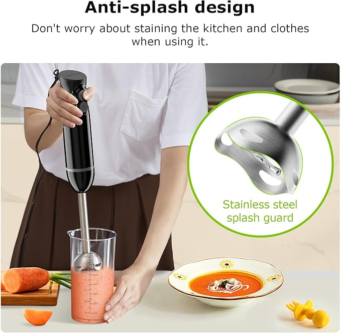 Bonsenkitchen Hand Blender, Immersion Blender with 2 Mixing Speed, Electric Handheld Mixer Portable Stick Mixer with Stainless Steel Blades for Soup, Smoothie, Puree, Baby Food