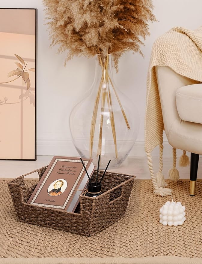 StorageWorks Round Paper Rope Woven Basket for Pantry Organizers and Storage, Stackable Pantry Storage Baskets for Shelves, Brown, 2-Pack