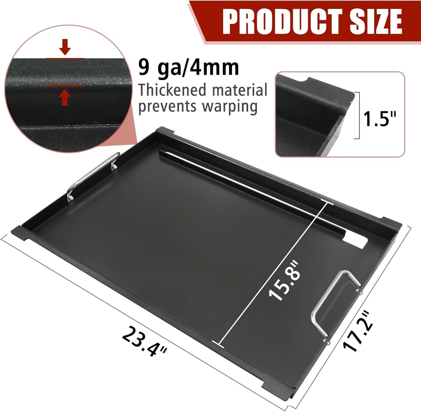 KEESHA 6787 Flat Top Griddle Insert for Weber Spirit I & II 300 Series, Universal Nonstick Griddle Replacement Parts for Broil King, Huntington and Sterling 3-Burner Gas Grill with Mini Oven Mitt