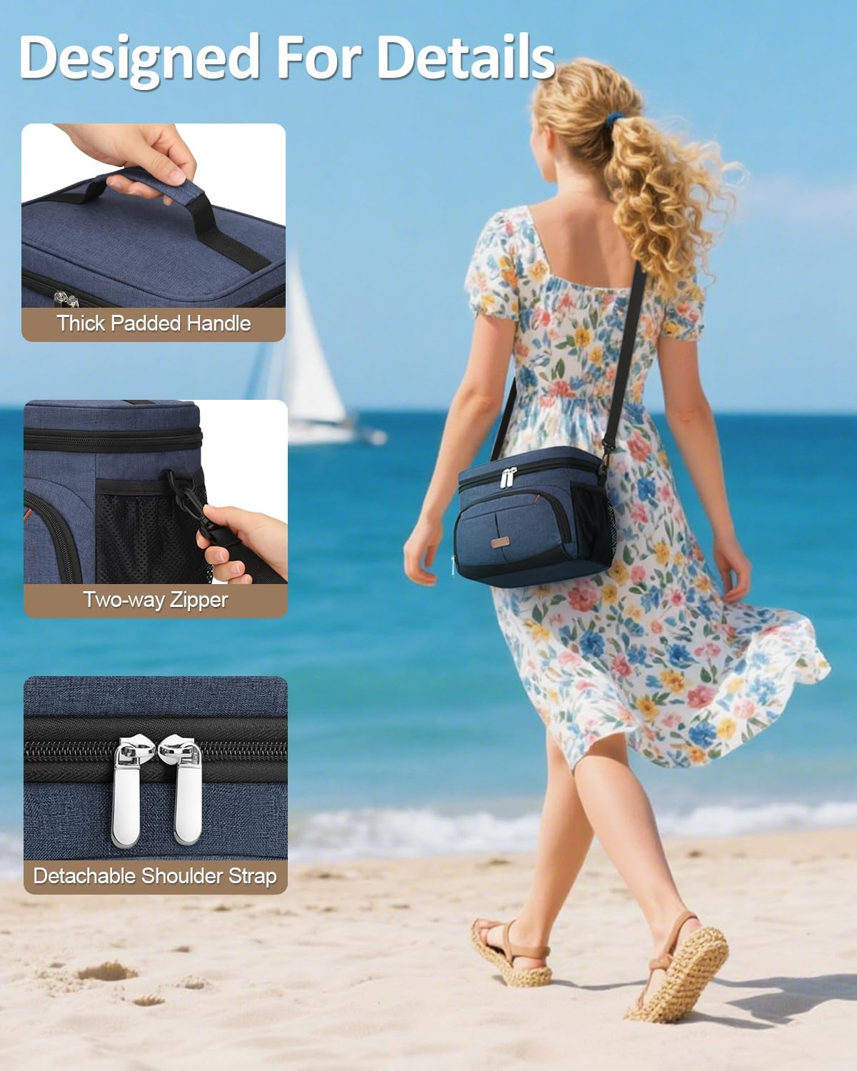 Lunch Box for Man Women, Insulated Lunch Bag Cooler Bag Leakproof Lunchbox Lunch Tote Bags with Removable Strap for Work School Picnic Travel (Blue/12L