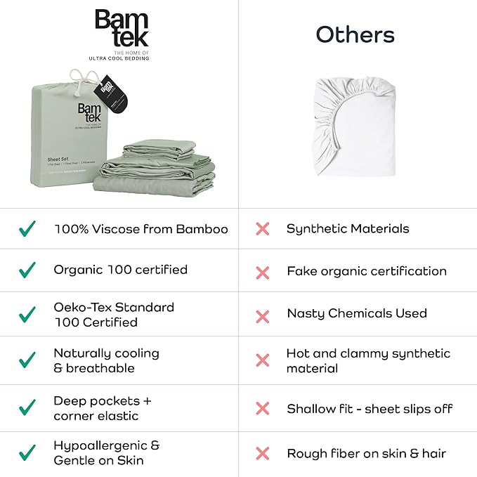 100% Viscose from Bamboo Sheets California King Size, Super Soft Bedding Set, 4PC Cooling Sheets for Hot Sleepers, Vegan Silk Moisture Wicking, Organically Grown Bedsheet, Sage - 72" x 84"